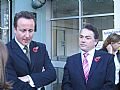 David Cameron and David Ruffley are interviewed by the press at West Suffolk Hospital